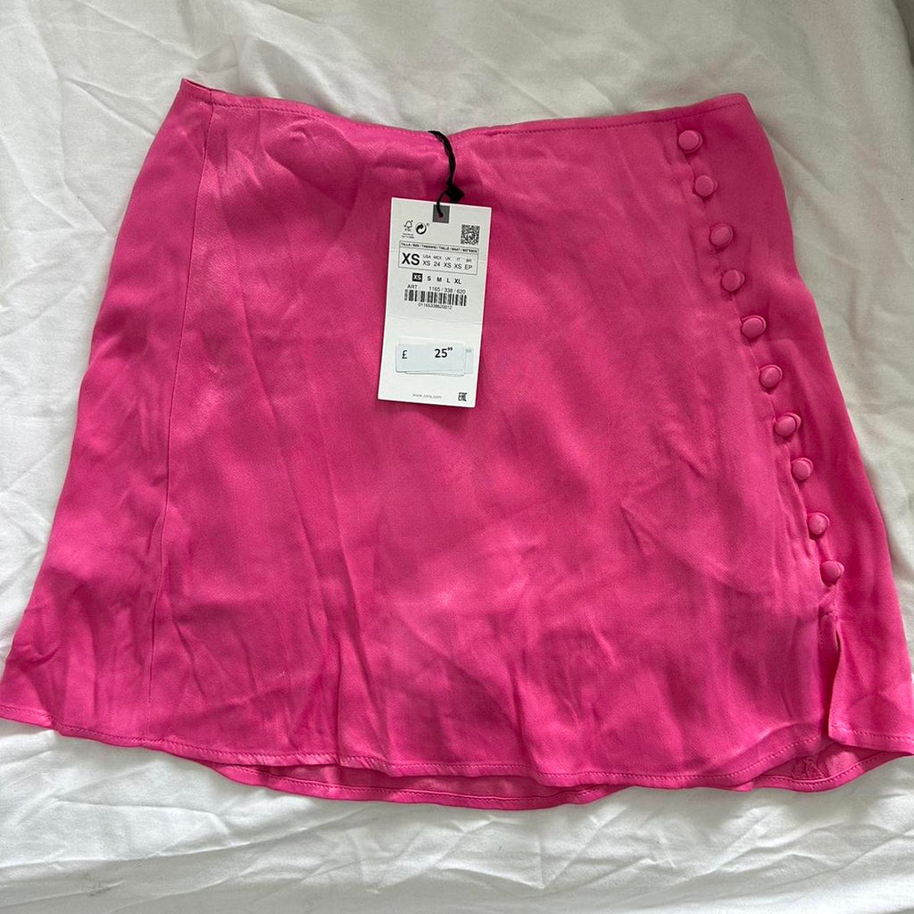 zara pink satin skirt