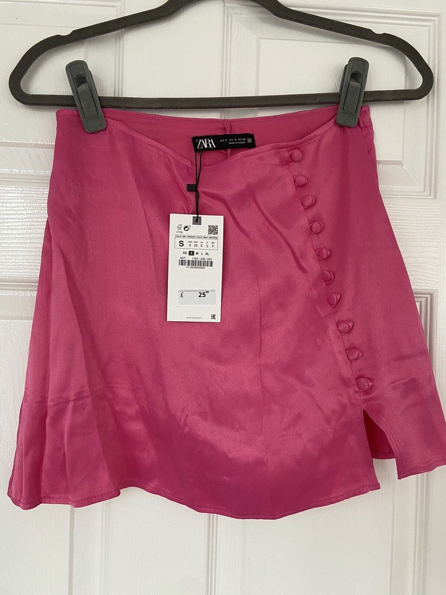 zara pink satin skirt